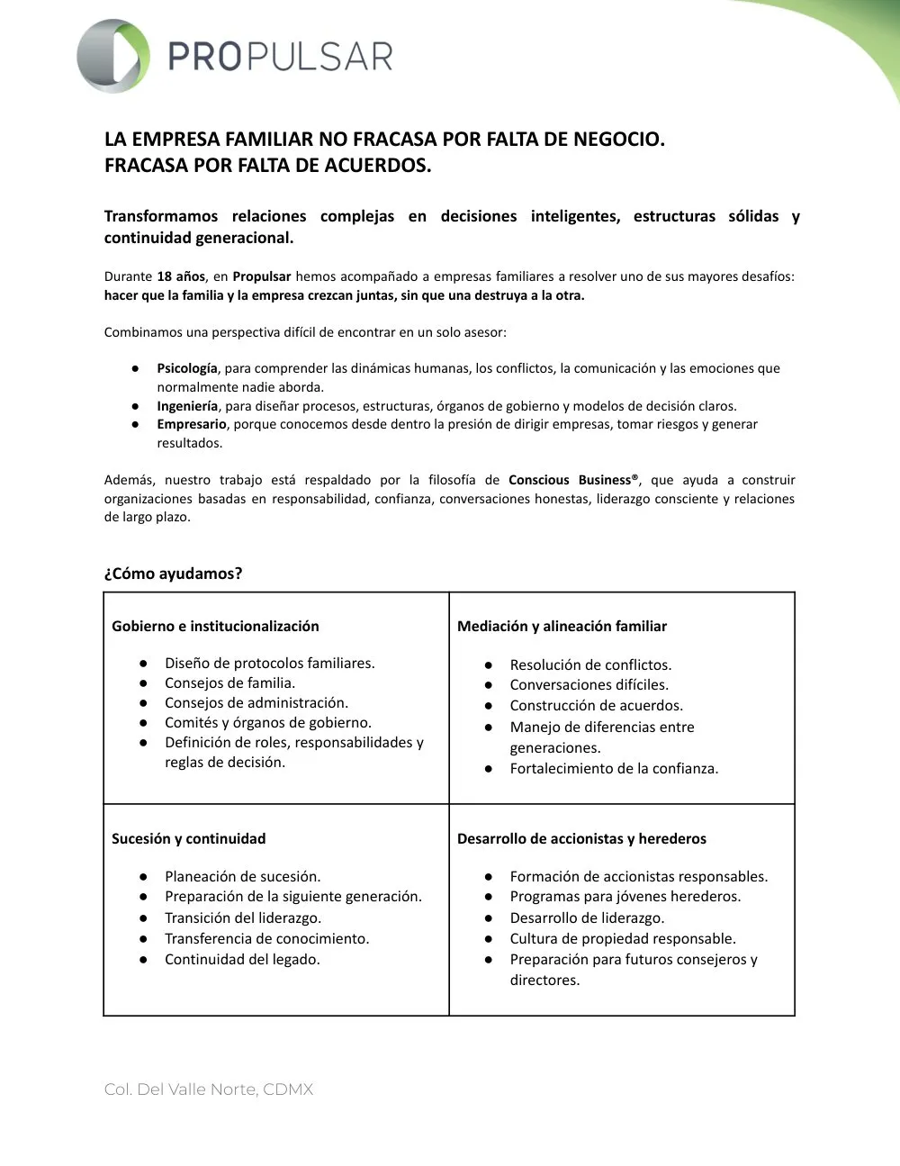 Portada del brochure de Empresa Familiar
